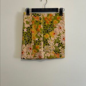 Free People Floral Mini Skirt in Green and Pink